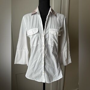 James Perse White Button-Down Shirt with Beige Collar